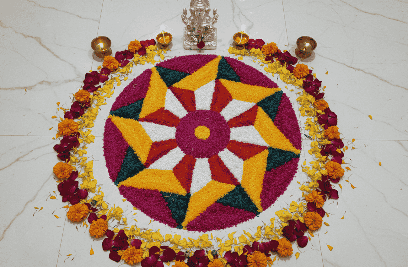 Marigold Aura Round Rangoli Mat by Rangfuroli