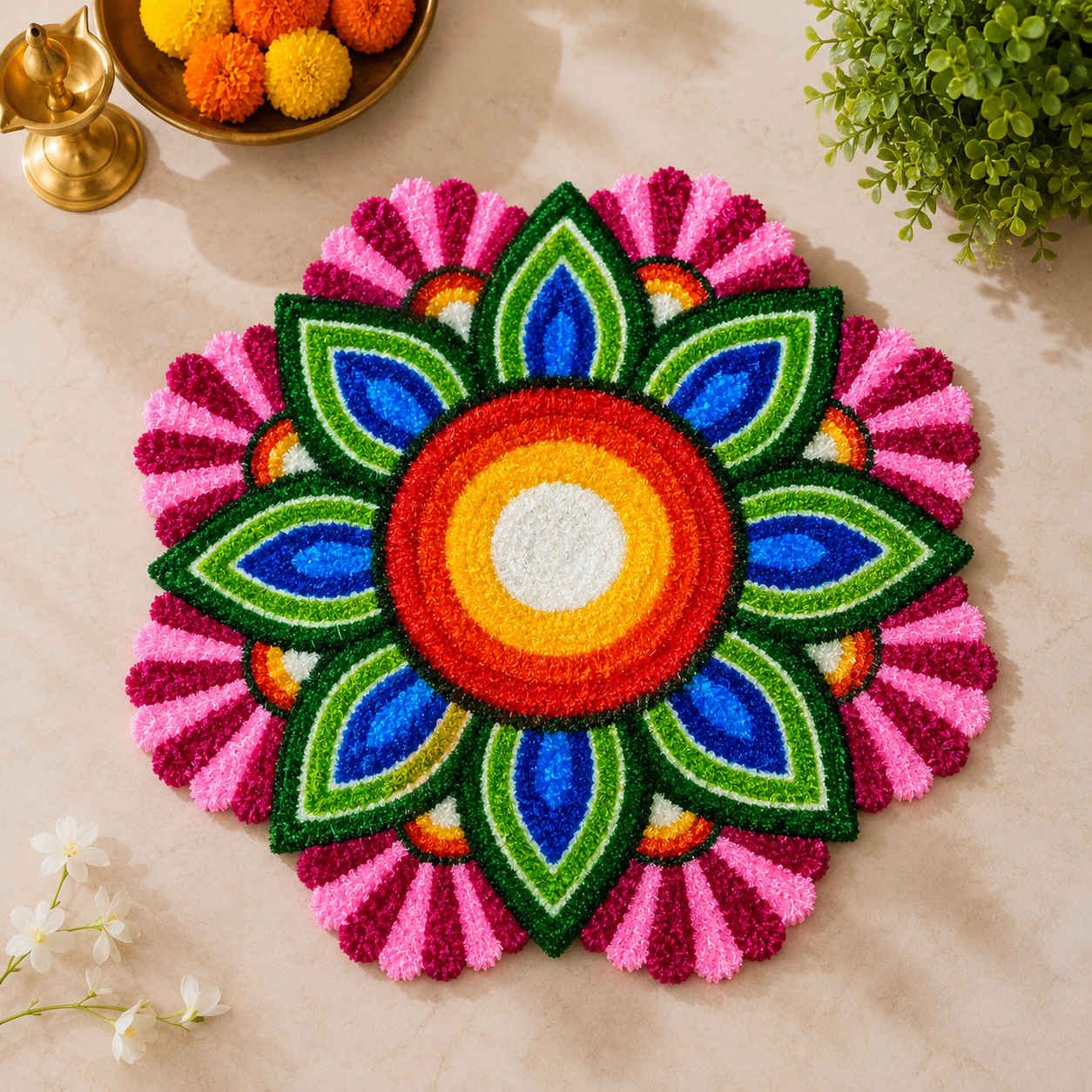 Rainbow Flower Round Mat