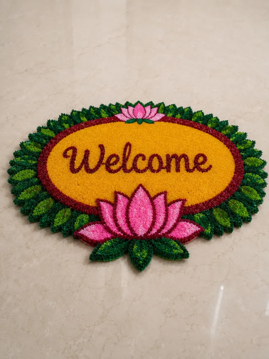 Rangoli welcome mat at entrance