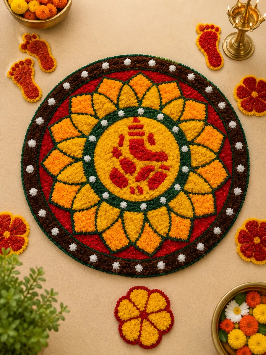 Handcrafted rangoli mat detail